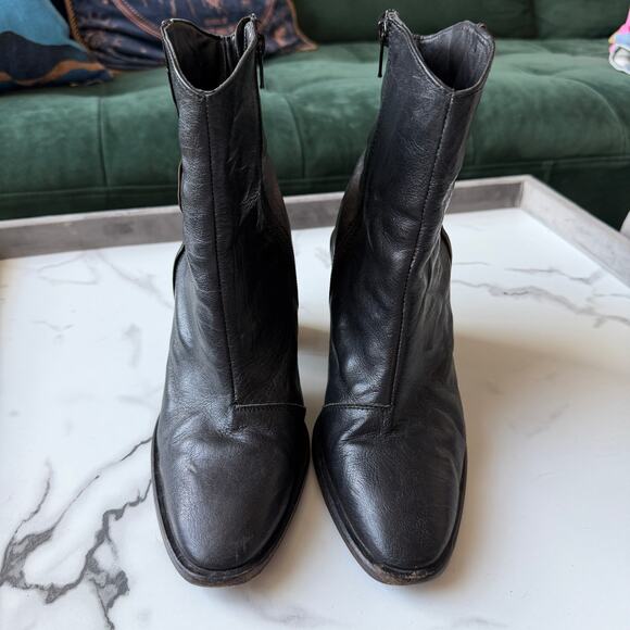 Free People Black Barclay Leather Western Ankle Booties Size 38 - Picture 4 of 10